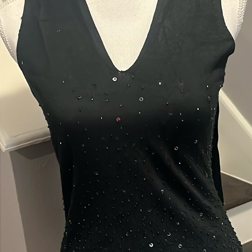 MODA International Black Sequin & Beads Embellished Sleeveless & Backless Top. - Picture 5 of 15
